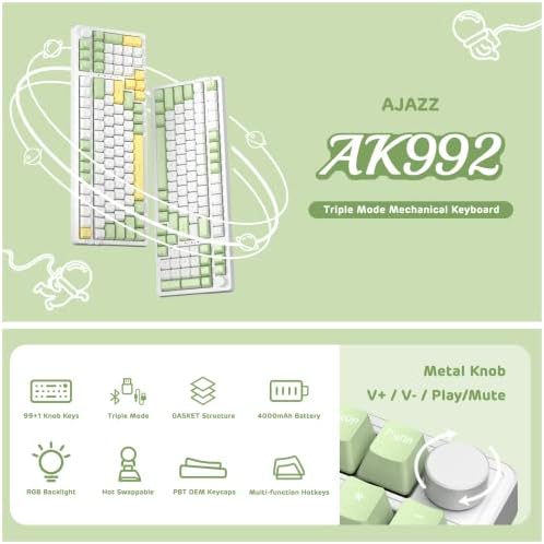 A. JAZZ AK992 99Keys Forró Cserélhető,Bluetooth/2.4 G/Vezetékes,Tömítés, Mount,RGB Háttérvilágítás,Mechanikus PC Gaming Billentyűzet,Tekercselt