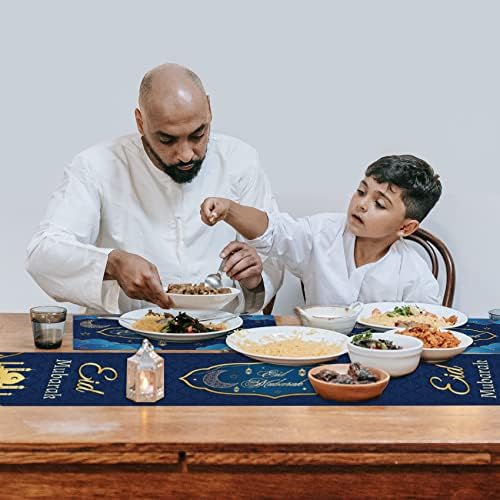 Eid Mubarak asztali Futó, illetve Placemats 7 Pack Eid asztali Díszek Arany Csillag, Hold Eid Al-Fitr az Otthoni Étkezési Ellátás