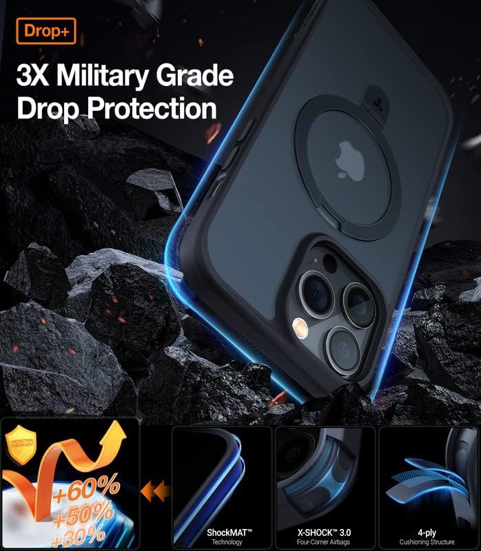 TORRAS Mágneses iPhone 13 Pro Max-Ügyben [Kompatibilis Magsafe] állvánnyal, [Katonai Csepp Védelem] Ütésálló Áttetsző Vissza
