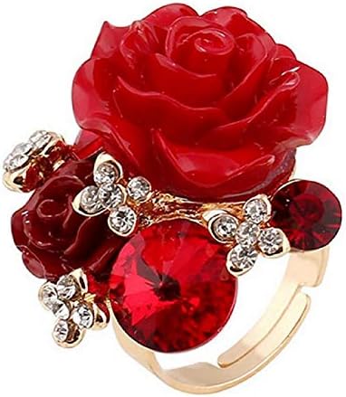Női Rose Aranyozott Virág Gyűrű Színes Kristály Nyilatkozat Gyűrű jegygyűrű, Eljegyzési Gyűrű