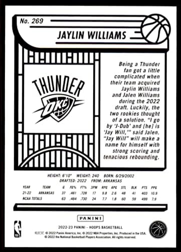2022-23 Karika 269 Jaylin Williams RC Újonc Oklahoma City Thunder NBA Kosárlabda Trading Card