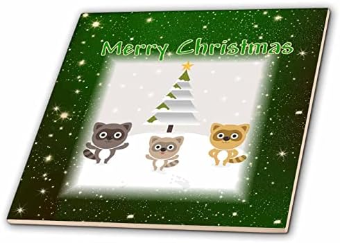 3dRose Kép Boldog Karácsonyt Három Mosómedvék A Zöld Bokeh, Illetve Fa - Csempe (ct_350190_1)