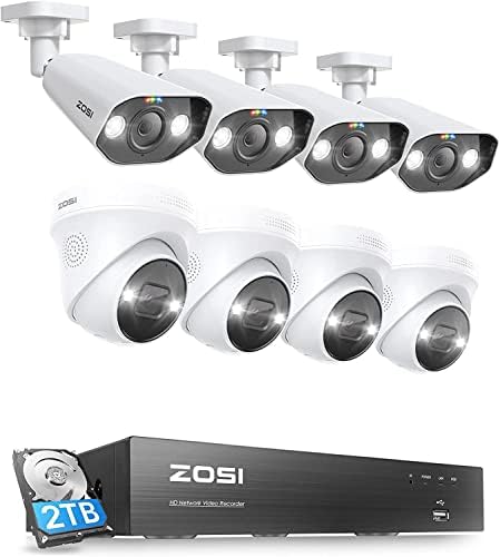 ZOSI 8CH 4K Reflektorfénybe PoE Biztonsági Kamera Rendszer,4db 4K Kültéri Dome Kamera, 4db Golyó PoE IP Kamera kétirányú Audio,