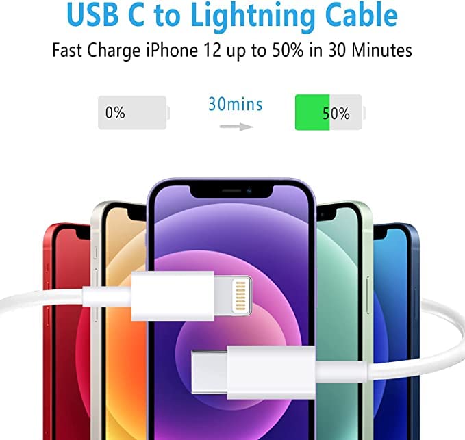 USB-C-Lightning Kábel 3Pack 3FT [Mpi Hitelesített] iPhone Gyors Töltő, USB Kábel-C Tápellátás Töltő Kábel iPhone 13/12/12 PRO Max/12 Mini/11/11PRO/XS/Max/XR/X/8/8Plus/iPad,