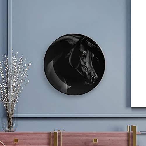 Fekete Arab Ló Dekoratív tábla Kerek Kerámia Tányér porcelán Tányér Kijelző Állni Fél Esküvői Dekoráció