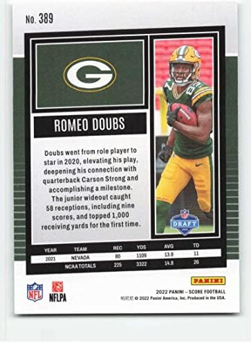 2022 Pontszám 389 Romeo Doubs NM-MT RC Újonc Green Bay Packers Futball NFL -