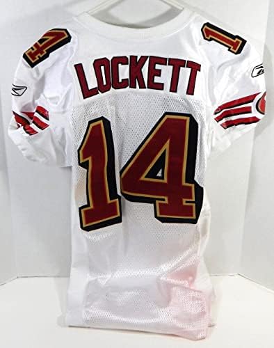 2003-ban a San Francisco 49ers Aaron Lockett 14 Játék Kiadott Fehér Jersey 42 DP28504 - Aláíratlan NFL Játék Használt Mezek
