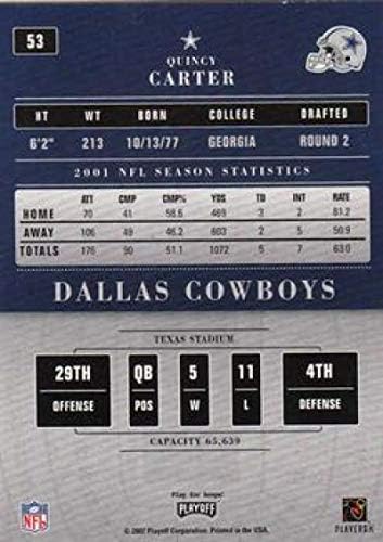 2002 Rájátszás Versenyző Foci 53 Quincy Carter Dallas Cowboys Hivatalos NFL Kereskedelmi Kártyát A Rájátszás Corp