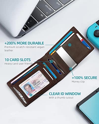 Zitahli Airtag-Wallet-Mens-Slim-RFID Pénztárca Bőr Airtag Jogosultja 10-Kártya nyílás, Vékony ID Ablakon, pénzcsipesz díszdobozban