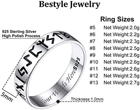 Bestyle Viking Viking Rúnák Gyűrű-Ezüst sávos Gyűrű a Férfiak, a Nők, Jó Hüvelykujj mutatóujj Gyűrű, Viking Viking, Ékszerek,
