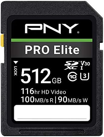 PNY 512 gb-os PRO Elit Osztály 10 U3 V30 SDXC Flash Memóriakártya - 100MB/s, Class 10, U3, V30, 4K UHD, Full HD, UHS-I, Teljes Méretű