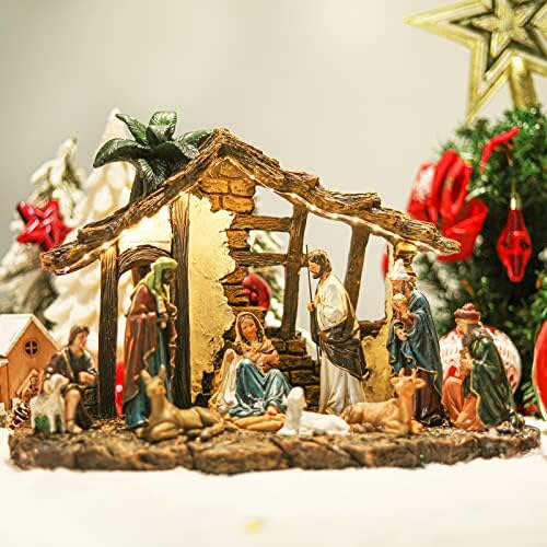 MUMTOP Karácsonyi Falu Betlehem, Szent Család Betlehemes Figura meg Meleg Fények, a kis Jézus a Jászolban, Akkumulátor Működik Keresztény