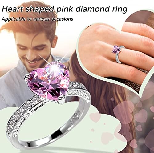 2023 Nők Szerelmes Szív Gyémánt Cirkónia Eljegyzési Gyűrű Esküvői Gyűrű Méret 9 Gyűrűk a Nők (Rózsaszín, 9)