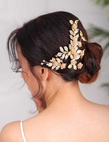 Denifery Arany Menyasszonyi Esküvői Haj Fésű Haj-Pin Levél Haj Darab Virág Menyasszonyi Haj Kiegészítők Nők, Lányok(Csomag 2)