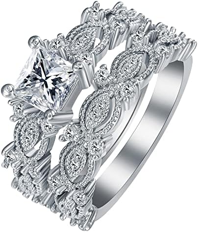 Eljegyzési Zircons Nők Esküvői Gyűrűk Set Ékszerek Gyűrűk Nő Gyémánt Női Gyűrű Beállított Hőmérséklet Gyűrű (Ezüst, 6)