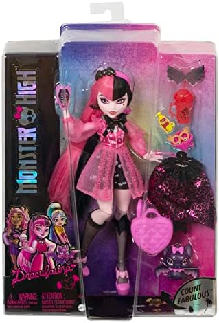 Monster High Belle Divat Baba Rózsaszín & Fekete Haj, Aláírás Nézd, Kiegészítők & Pet Denevér