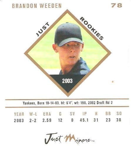 2003-04 Csak Kiskorúak Újoncok 78 Brandon Weeden RC - New York Yankees (RC Újonc Kártya)(Baseball Kártyák)(Oklahoma State