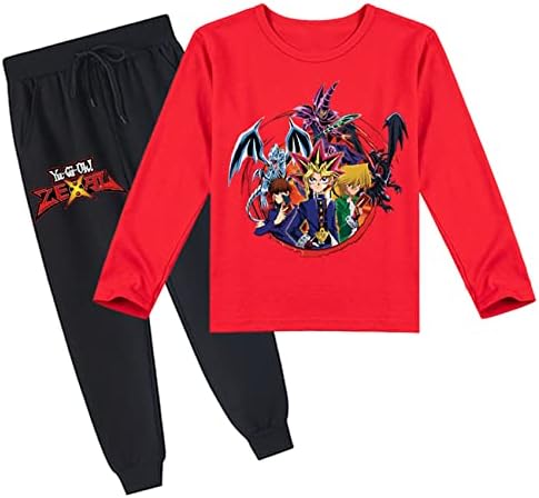 AteeCP Gyerek Kisgyermek 2 Darab Anime Hosszú Ujjú Melegítő Szettek Yu-Gi-Oh Sleeve Tshirt+Melegítő