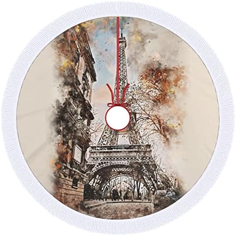 Olaj Festmények Párizsi Eiffel-Torony karácsonyfa Szoknya, Piros Kör karácsonyfa Szoknya Rojtos Széle Beltéri Kültéri Udvaron Dekoráció