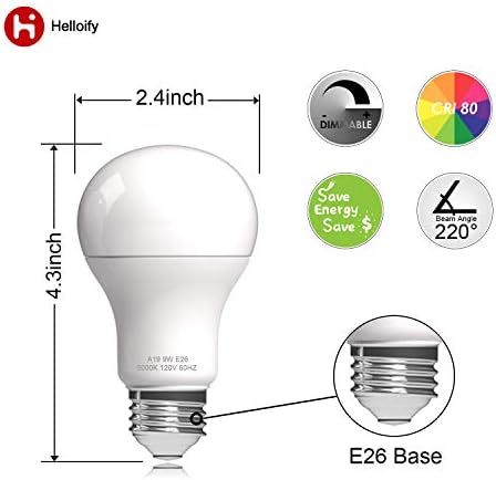 Helloify 19 LED Izzó 9W (60W Egyenértékű), 806 Lumen, 2700K Puha, Fehér, Energiatakarékos Lámpa Office/Home, Nem szabályozható,
