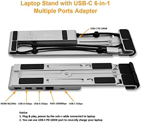 Egy ADWITS Alumínium Laptop Állvány-Típus C-6 az 1-ben Több Port Adapter, 5 Szinten Állítható Magasságú Laptop, Tablet Asztal Jogosultja,
