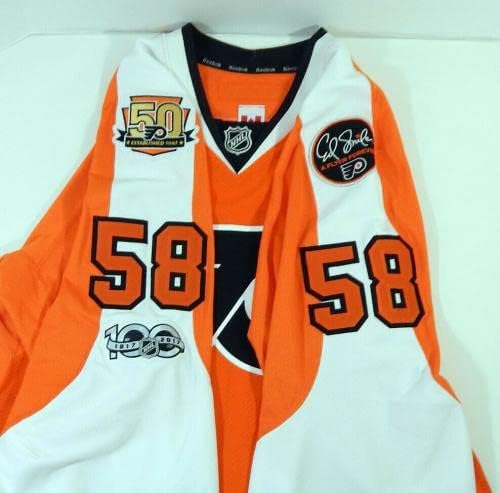 17 Philadelphia Flyers Taylor Leier 58 Játék Kiadott Narancssárga Mez 100 Snider - Játék Használt NHL-Mezek