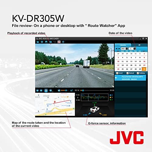 JVC KV-DR305W 1920x1080p Full HD Készülék GPS Kamera Autós, 2.7 LCD-Képernyő Műszerfal Kamera, Beépített Wi-Fi-vel, 3-Tengelyes G-Force-Érzékelő,