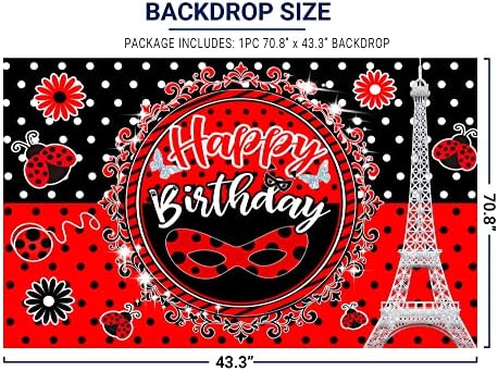 Allenjoy Katicabogár Szülinapi Hátteret Lányok Gyerekek Bday Parti Dekoráció, Kellékek Franciaország Eiffel-Torony Piros, Fekete Pöttyös