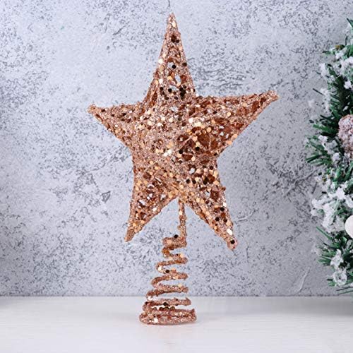 NOLITOY 8 Inch karácsonyfa Topper Csillag, Rózsa Arany Fém Csillogott, Csillag, fa tetején karácsonyfa Dekoráció Dísz karácsonyfa