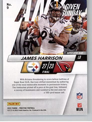 2022 Panini Prestige Adott vasárnap 9 James Harrison Pittsburgh Steelers az NFL Labdarúgó-Trading Card