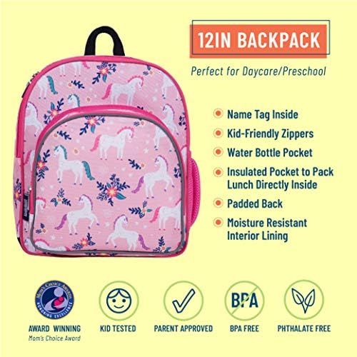 Wildkin Gyerekek 12 Inch Hátizsák, Esernyő, Ebéd Bag, valamint Mérete 6 Rainboots Végső Csomag Essentials (Mágikus Unikornisok)