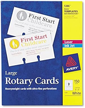 Avery 5386 Nagy Rotary Kártyák, Lézer/Tintasugaras, 3 X 5, 3 Lap/Lap, 150 Kártya/Doboz