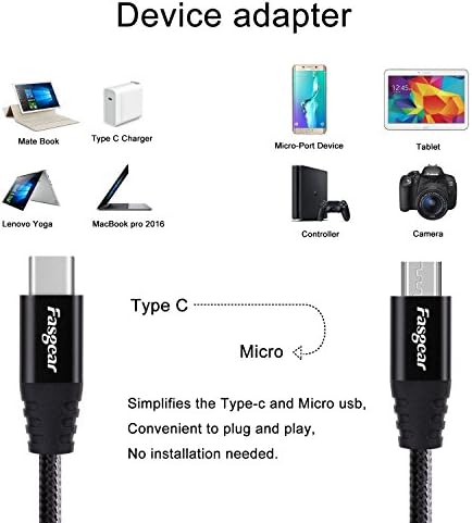 Fasgear USB-C-Micro USB-Kábel 30cm Fonott Nylon Típus C-Micro USB-Kábel Kompatibilis a Galaxy S7/S6, HTC One/10 vagy Több