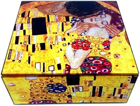 A Csók Üveg Ajándék Doboz, Bársonnyal Bélelt Szervező Bizsu Fedeles Doboz, 4.75 Tér Dekoratív Dobozban, Gustav Klimt