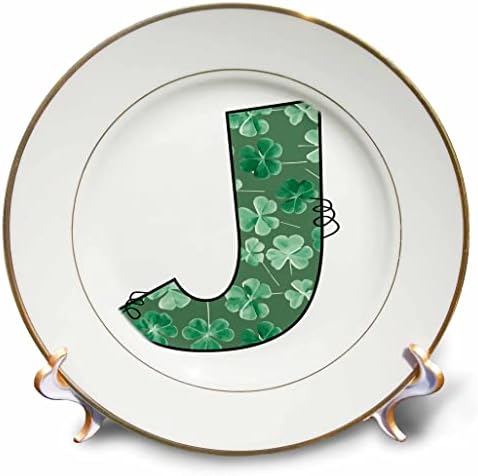 3dRose Aranyos Zöld négylevelű Lóhere Göndör Cue-Monogram Kezdeti J - Lemezek (cp-375824-1)