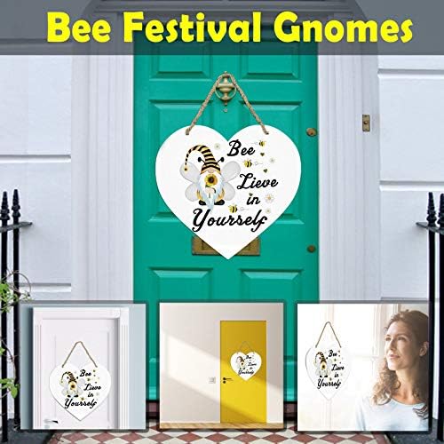 Bejárati Ajtó Üdvözlő Táblát, Kreatív Szív Alakú Happy Bee Fesztivál Lóg Alá a Parasztház Verandán Dekoráció Rusztikus Ajtó Vállfák