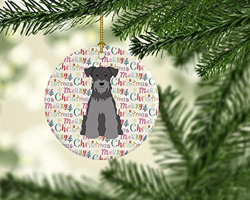 Caroline Kincsek WDK1595CO1 Boldog Karácsonyt Miniature Schnauzer Fekete-Ezüst Kerámia Dísz, Többszínű, karácsonyfa Díszek, Lógó Dísz, Karácsony,