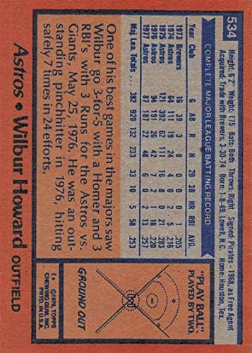 1978 Topps 534 Wilbur Howard Houston Astros MLB Baseball Kártya NM Közelében Menta