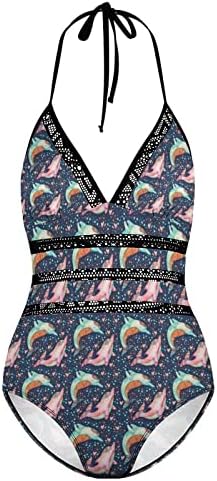 Akvarell Aranyos Delfin Női Fürdőruha V-Nyak Pántos fürdőruha, Fürdőruha, Egy Darab Strandcuccot