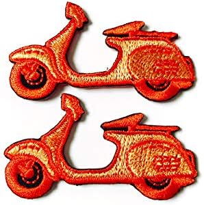 Készlet 2 db. Mini Vintage Narancs Motorkerékpár Rajzfilm Applied Hímzett Varrjuk fel a Vas a Patch Hátizsákok Farmer Kabát Póló