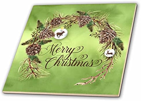 3dRose Boldog Karácsonyt Szöveg Világos Zöld Téli Botanikus Ágai - Csempe (ct_353559_1)