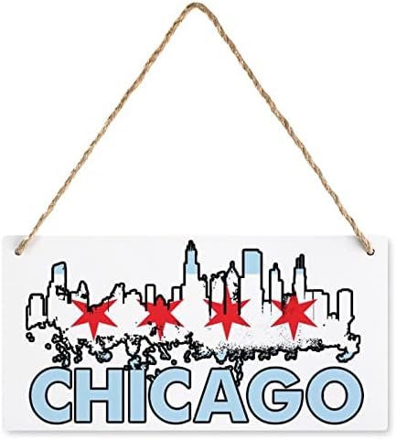 Zászló Chicago-03 Fa Emléktábla Alá Nyomtatott Falra Mű Haza Nappali Parasztház Hálószoba Dekoráció 5 X 10 Inch