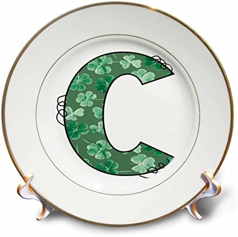 3dRose Aranyos Zöld négylevelű Lóhere Göndör Cue-Monogram Kezdeti C - Lemezek (cp-375819-1)