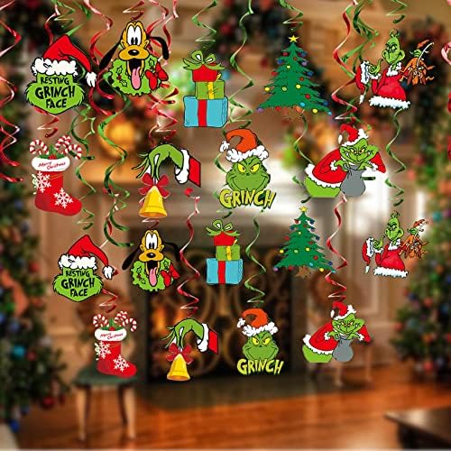 26 Db Grinchmas Lóg Örvény Dekoráció Készlet Boldog Karácsonyt Kavarog Garland karácsonyfa Zokni díszdobozban Grincs Fólia Lógó Felső