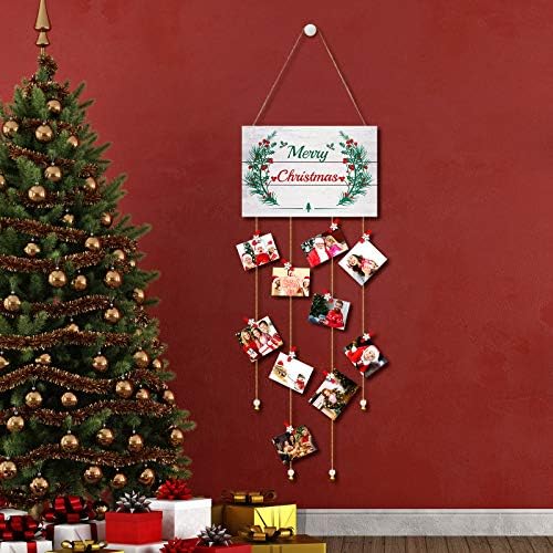 Jetec Karácsonyi Kártya-tartó Fal, Boldog Karácsonyt Fából készült Képek Lógnak tartó 24 Db Karácsonyi Fa Hópihe Klipek Színes Hópehely Fotó