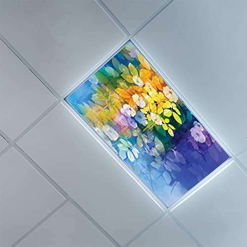 Fluoreszkáló Fény Terjed a Mennyezeti Lámpát Diffúzor Panelek-Akvarell Virág Minta-Fénycső Kiterjed a Tanterem Iroda-Iroda