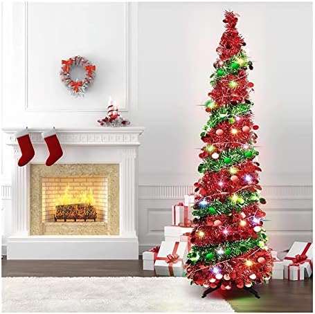 karácsonyfa 5 FT karácsonyfákat Fények, Összecsukható Mesterséges Sequin felugró karácsonyfa, Magas, Vékony Ceruza Csillogó karácsonyfa