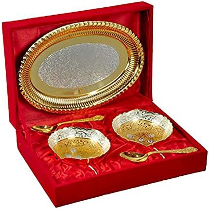 Ezüst, Aranyozott Réz Tál Diwali Gift_Decoration_Set 2 az Indiai Gyűjthető